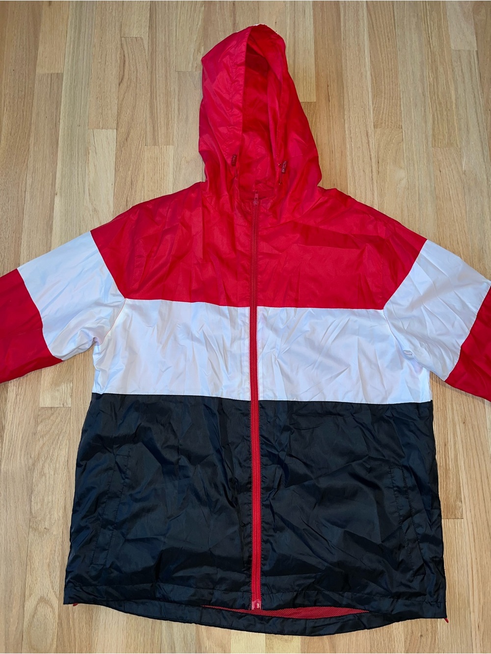 Men's Red, White & Black Colorblock Hooded Windbreaker